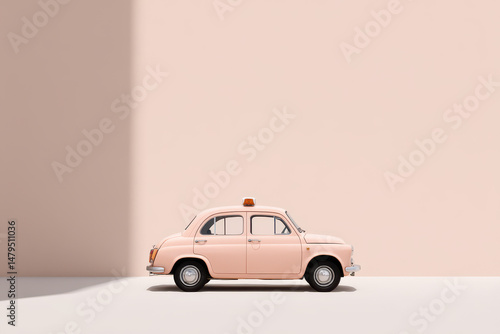 minimalistic ecotaxi in soft pastel colors set against clean monochromatic background
