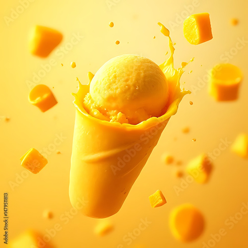 Flavorful ice cream splash studio food photography bright colors close-up dessert delight