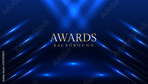 Elegant awards ceremony background with blue spotlights. Perfect for event invitations, award presentations, gala nights, corporate ceremonies, achievement celebrations, online event promotions.