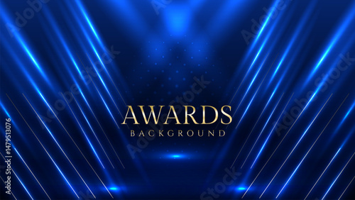 Elegant awards ceremony background with blue spotlights. Perfect for event invitations, award presentations, gala nights, corporate ceremonies, achievement celebrations, online event promotions.
