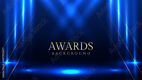 Elegant awards ceremony background with blue spotlights. Perfect for event invitations, award presentations, gala nights, corporate ceremonies, achievement celebrations, online event promotions.