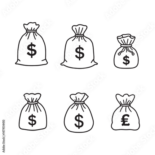 Clean and Elegant Money Bag Outline for Financial Concept