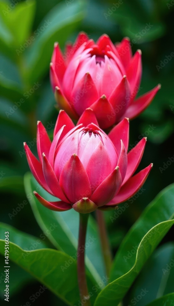 Obraz premium Giant protea blooms, vibrant pink, natural setting, protea, flower head, image