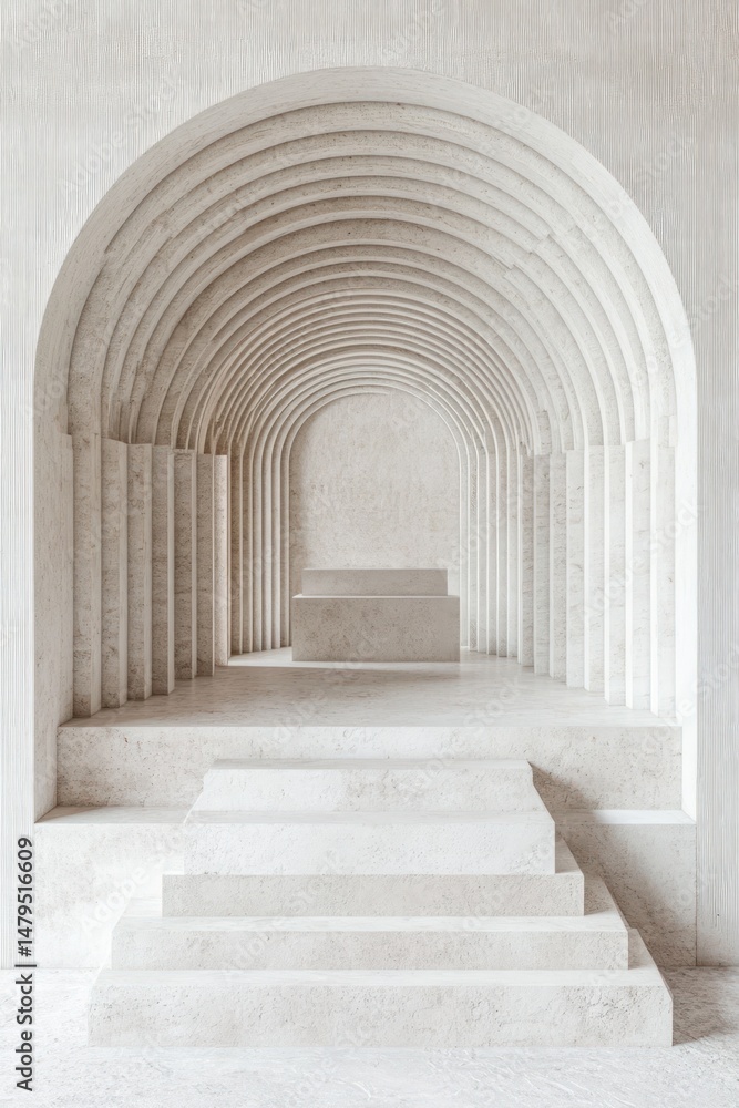 Fototapeta premium Minimalist stone archway interior with steps