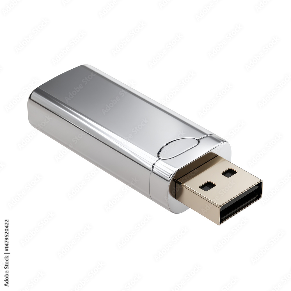 Sleek Silver USB Flash Drive Isolated on Transparent Background Sleek Silver USB Flash Drive Isolated on Transparent Background
