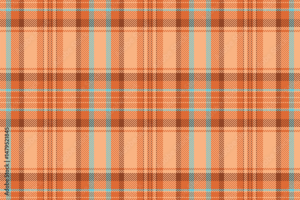 Fototapeta premium Warm, inviting peach and teal plaid pattern. Perfect for autumnal designs, textile projects, or adding a touch of rustic charm to your digital creations.