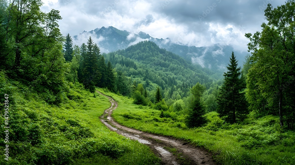 Dramatic mountain peak covered in a thick blanket of lush green forests showcasing a sweeping scenic view of the vast untamed wilderness beyond The image evokes a sense of adventure solitude Dramatic mountain peak covered in a thick blanket of lush green forests showcasing a sweeping scenic view of the vast untamed wilderness beyond The image evokes a sense of adventure solitude