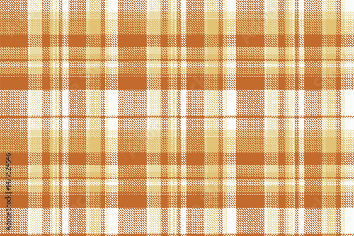 Graphic plaid background tartan, ireland check pattern textile. Straight vector fabric texture seamless in orange and white colors.