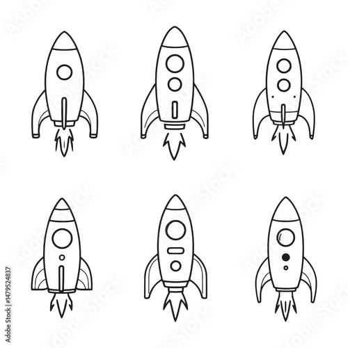 Clean and Simple Line Art Rocket Launch Illustration