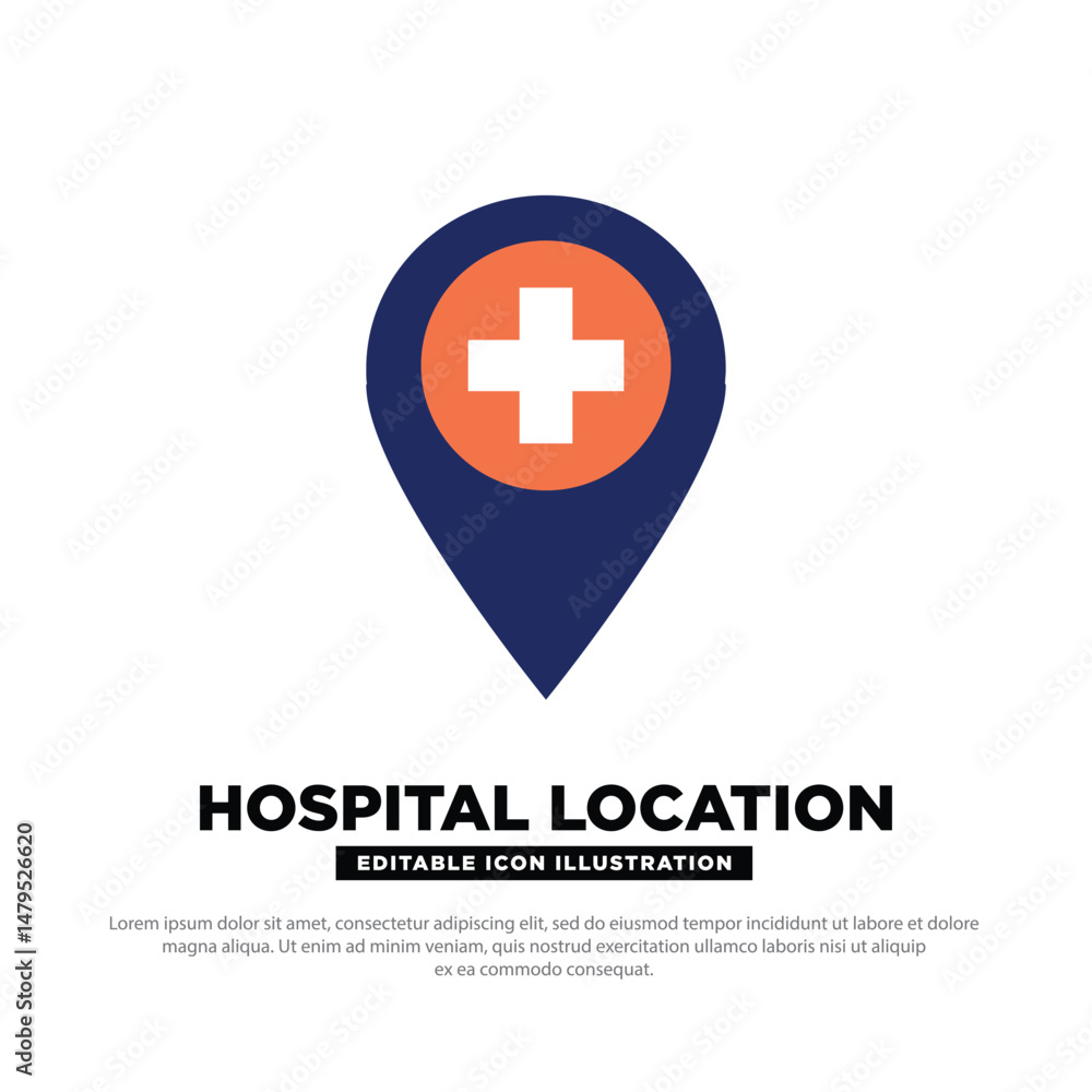 Fototapeta premium Hospital Location Icon concept. Editable vector icon