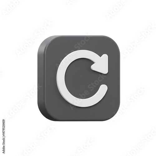 Dark Gray Rounded Square Button with White Circular Arrow Icon 3D Render