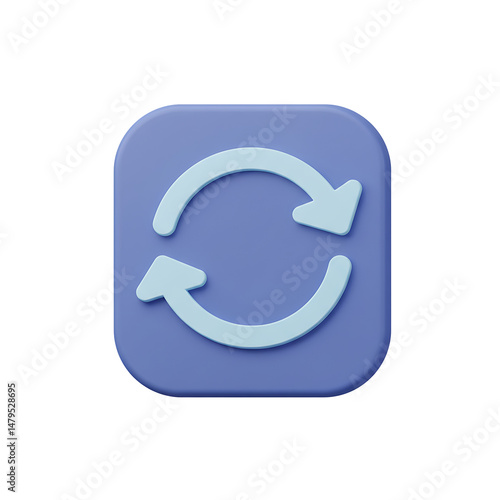 3D Render of a Refresh Button Icon on a Purple Square App Button