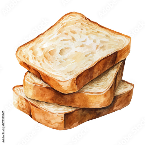 Whole Wheat Bread, watercolor vector, isolated on a white background.