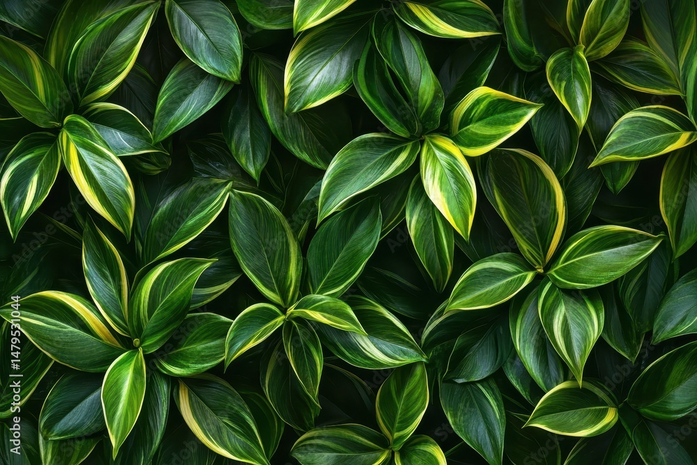 Fototapeta premium Lush tropical greenery in a vibrant indoor space showcasing a variety of leaf shapes and textures during bright daylight