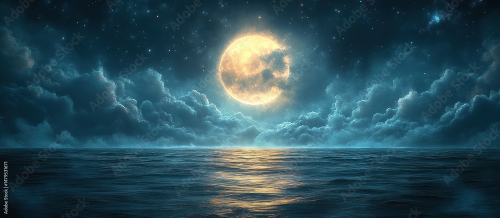 Fototapeta premium Night sea with full moon