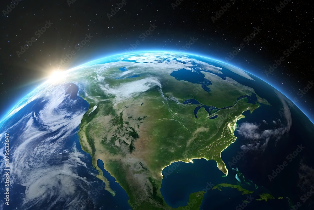 Fototapeta premium North America from Space at Sunrise