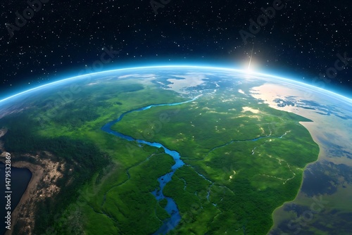 Lush Amazon Rainforest from Space, a Breathtaking View of Earth's Natural Beauty