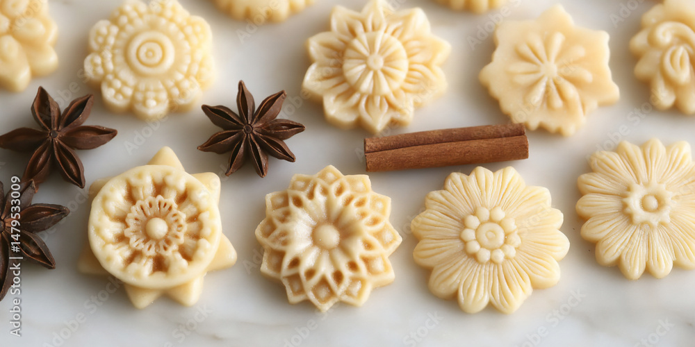 Fototapeta premium minimalist star anise cinnamon shapes textures