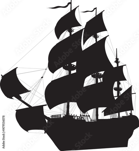 Sailing ship detailed vector silhouette