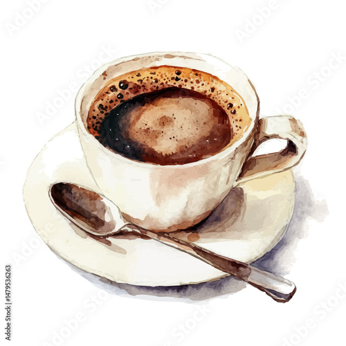 watercolor vector of Morning Coffee, isolated on a white background.
