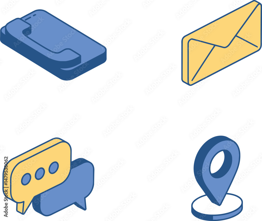 Fototapeta premium Bold Communication Icons: Phone, Email, Chat, Location