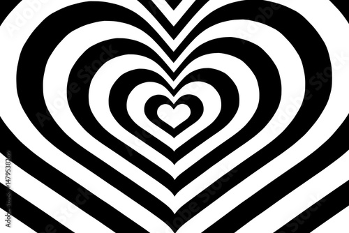 Optical art black and white heart texture background. Optical illusion. Abstract heart background. Design for wallpaper, print, social media posts, background, banner, card, etc. Monochrome style 