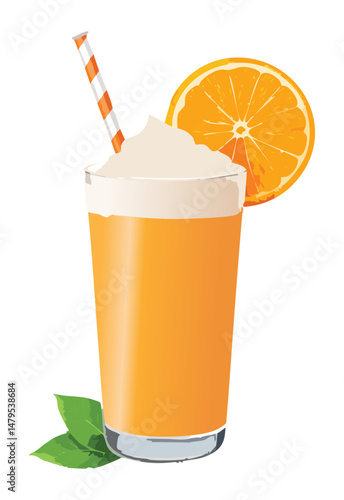 Fizzy Orange Float with Whipped Cream - Vector Illustration