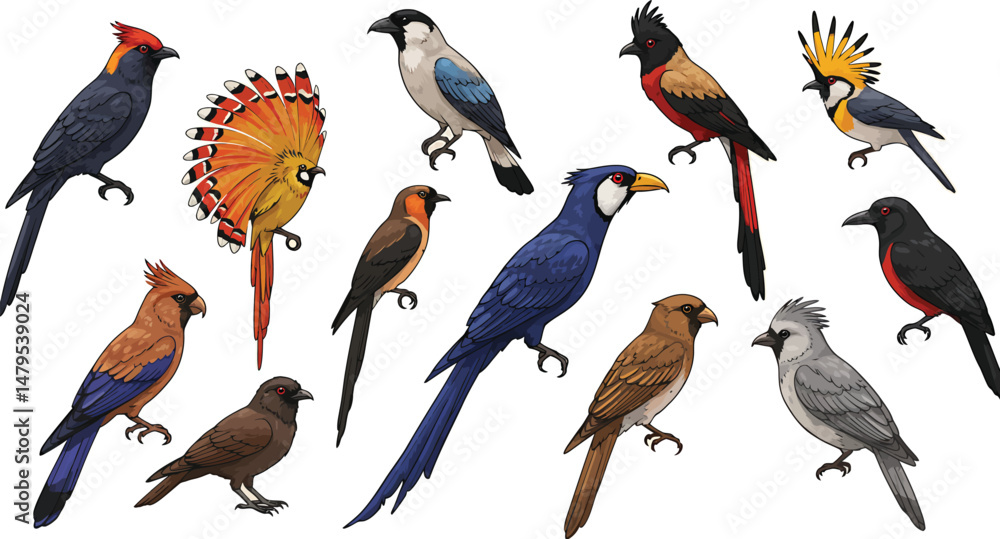 Fototapeta premium Exotic Bird Vector Collection with Detailed Plumage