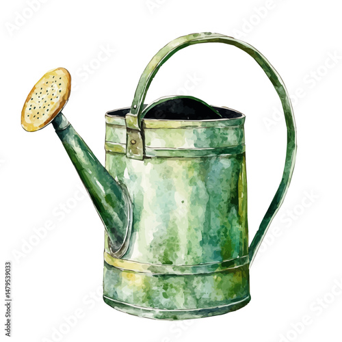 Watering Can, watercolor vector, isolated on a white background.