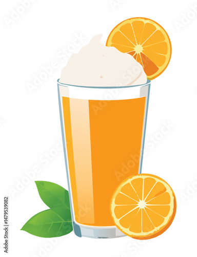 Smooth Orange Cream Drink with Fresh Orange - Vector Illustration