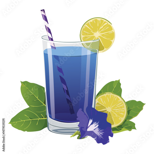 Icy Blue Beverage with Citrus Zest - Vector Illustration