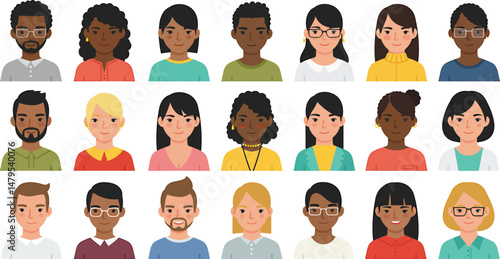 Illustration of Create a series of vector avatars representing diverse demographics