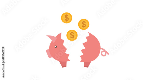 Broken piggy bank money loss financial crisis sad piggy