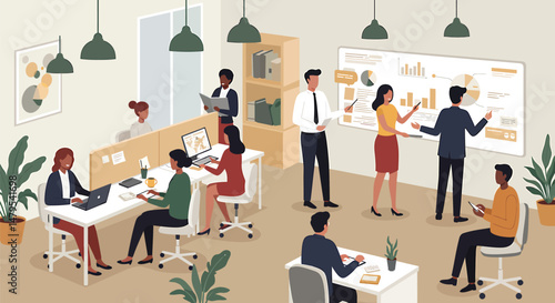 Diverse Business Professionals Collaborating in Modern Office