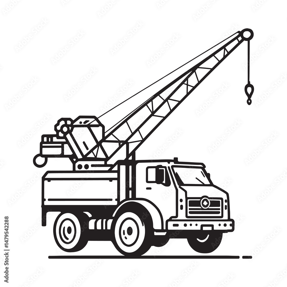 crane truck in minimalist line art style crane truck in minimalist line art style