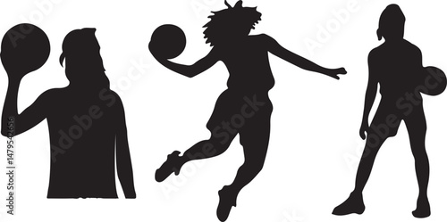 Silhouette of Girl Posing with Basketball – Sporty Female Athlete on White Background
