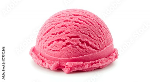 Bright Pink Ice Cream Scoop with Detailed Texture Isolated on White Background for Decoration and Summer Promotion