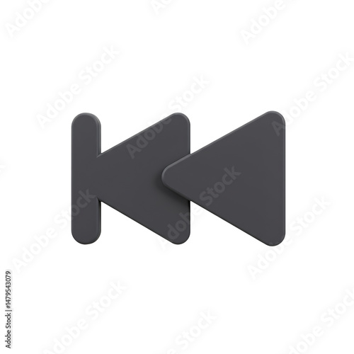 Dark Gray 3D Rewind Icon on Black Background for Media Player Interface
