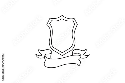 Simple line art shield and banner emblem template vector ribbon banner for logo design 