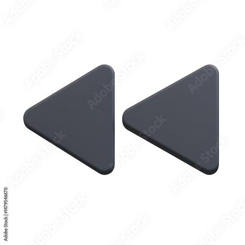 Dark Gray Rewind Button Icon 3D Render for Digital Interface Design