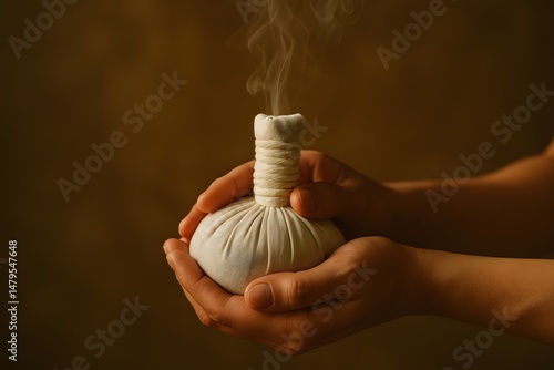 A person holds a steaming pouch, releasing fragrant smoke.