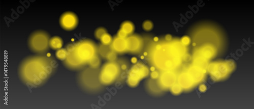 Yellow bokeh particles with warm soft blur and glowing intensity. Firelight scatter on transparent background with dynamic haze.