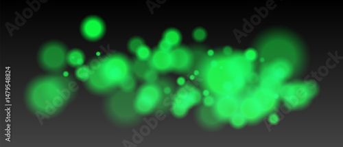Green bokeh particles with warm soft blur and glowing intensity. Firelight scatter on transparent background with dynamic haze.