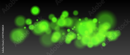 Green bokeh particles with warm soft blur and glowing intensity. Firelight scatter on transparent background with dynamic haze.