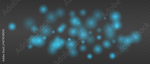 Blue glowing blur clusters with soft edges and bokeh effect. Abstract light particles on transparent background for digital fire or heat simulation.