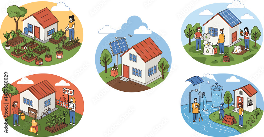 Obraz premium Sustainable Living Vector Illustrations