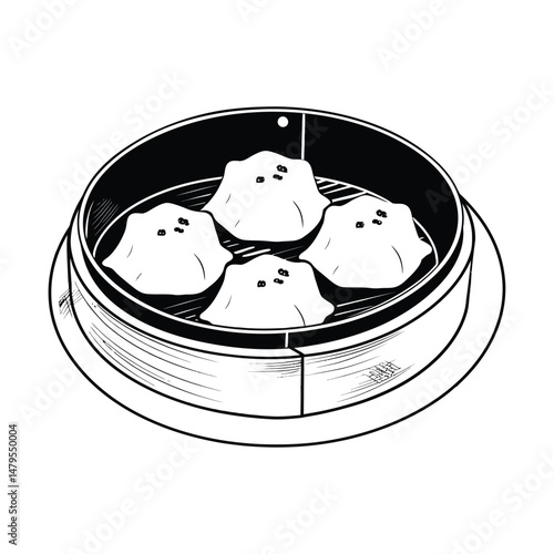 Dim Sum Silhouette Clipart on White Background