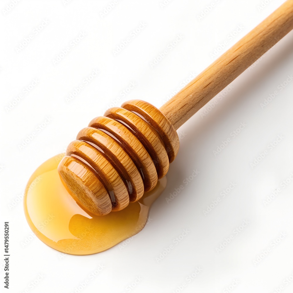 Honey Dipper in Honey Isolated on White Background Honey Dipper in Honey Isolated on White Background