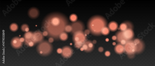 Orange bokeh. Cool light dots with glow and soft edges, floating blur effect on transparent surface for winter, night or calm futuristic visuals.