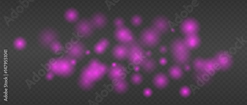 Purple glowing blur clusters with soft edges and bokeh effect. Abstract light particles on transparent background for digital fire or heat simulation.